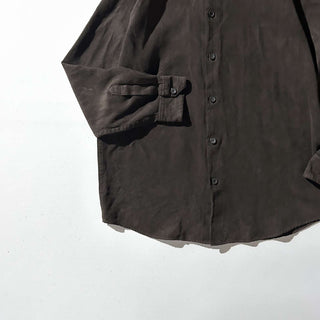 00's Claiborne ブラウン ピーチスキン レギュラーカラー L/Sシャツ