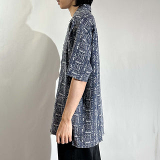 00's GAP "Nautical pattern" コットン×リネン オープンカラー 総柄 S/Sシャツ