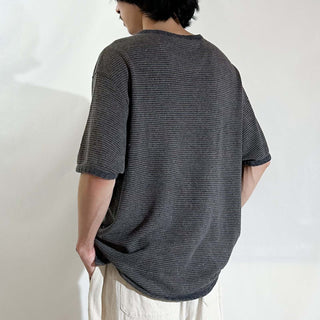 90's PERRY ELLIS シルク×リネン ボーダー Tシャツ