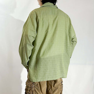 70's SEARS ピスタチオ 総柄 オープンカラー L/Sシャツ