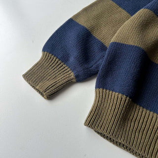 90's～ JOHN ASHFORD カーキ×ネイビー ボーダー ニット セーター