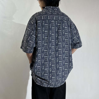 00's GAP "Nautical pattern" コットン×リネン オープンカラー 総柄 S/Sシャツ