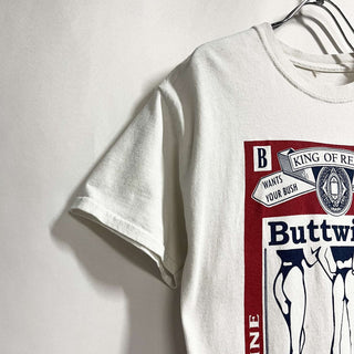 "Buttwiser" Budweiser  パロディー プリント Tシャツ