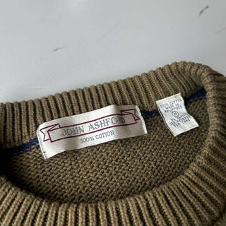 90's～ JOHN ASHFORD カーキ×ネイビー ボーダー ニット セーター