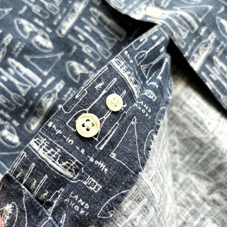 00's GAP "Nautical pattern" コットン×リネン オープンカラー 総柄 S/Sシャツ
