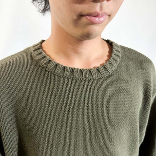 90's Eddie Bauer オリーブ ボックスシルエット 無地 ニット セーター