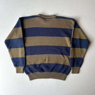 90's～ JOHN ASHFORD カーキ×ネイビー ボーダー ニット セーター