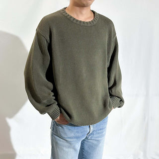 90's Eddie Bauer オリーブ ボックスシルエット 無地 ニット セーター