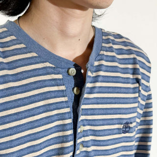 90's～ Timberland ボーダー ヘンリーネック Tシャツ