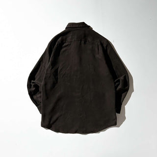 00's Claiborne ブラウン ピーチスキン レギュラーカラー L/Sシャツ