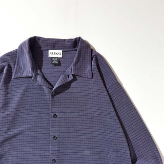 90's ALFANI レーヨン×ポリエステル チェック オープンカラー L/Sシャツ