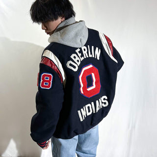 ～80's "made in USA" Holloway "OBERLIN INDIANS" ウール メルトン ブルゾン ジャケット