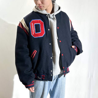 ～80's "made in USA" Holloway "OBERLIN INDIANS" ウール メルトン ブルゾン ジャケット
