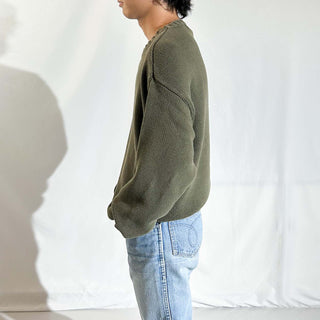 90's Eddie Bauer オリーブ ボックスシルエット 無地 ニット セーター