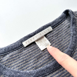 90's PERRY ELLIS シルク×リネン ボーダー Tシャツ