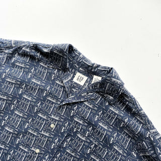 00's GAP "Nautical pattern" コットン×リネン オープンカラー 総柄 S/Sシャツ