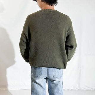 90's Eddie Bauer オリーブ ボックスシルエット 無地 ニット セーター