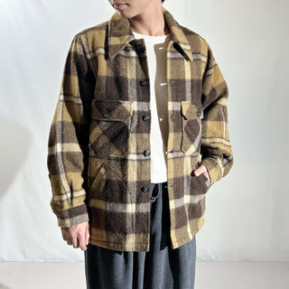 70's～ AMANA FINE WOOLENS ブラウン チェック ウール シャツ ジャケット