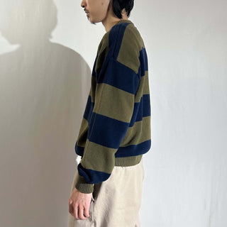 90's～ JOHN ASHFORD カーキ×ネイビー ボーダー ニット セーター