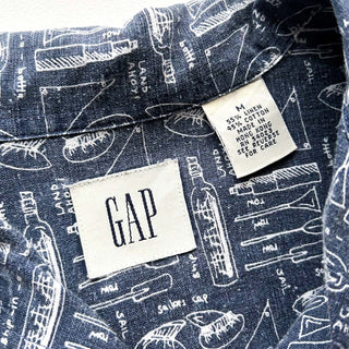 00's GAP "Nautical pattern" コットン×リネン オープンカラー 総柄 S/Sシャツ