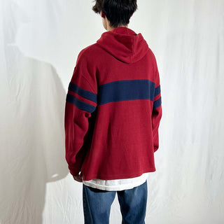 00's OLD NAVY レッド×ネイビー ライン フーデッド ニットソー