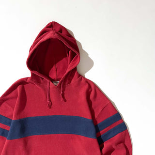 00's OLD NAVY レッド×ネイビー ライン フーデッド ニットソー