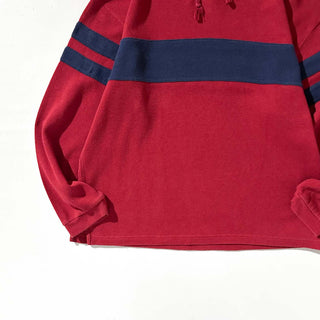 00's OLD NAVY レッド×ネイビー ライン フーデッド ニットソー