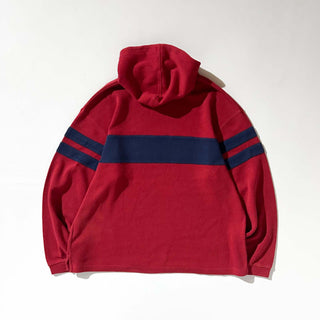 00's OLD NAVY レッド×ネイビー ライン フーデッド ニットソー