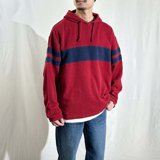 00's OLD NAVY レッド×ネイビー ライン フーデッド ニットソー