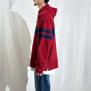 00's OLD NAVY レッド×ネイビー ライン フーデッド ニットソー