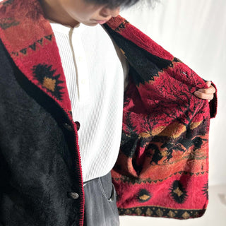 00's Cold Water Creek コンチョボタン 馬 アニマル リバーシブル フリース ジャケット