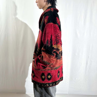 00's Cold Water Creek コンチョボタン 馬 アニマル リバーシブル フリース ジャケット