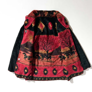 00's Cold Water Creek コンチョボタン 馬 アニマル リバーシブル フリース ジャケット