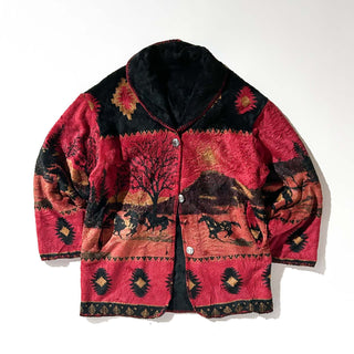00's Cold Water Creek コンチョボタン 馬 アニマル リバーシブル フリース ジャケット