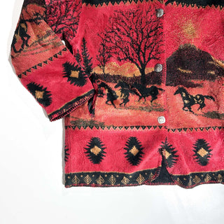 00's Cold Water Creek コンチョボタン 馬 アニマル リバーシブル フリース ジャケット