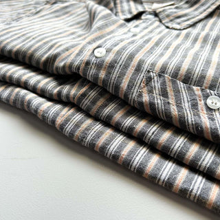 90's～ インドコットン×リネン ストライプ ボタンダウン S/Sシャツ