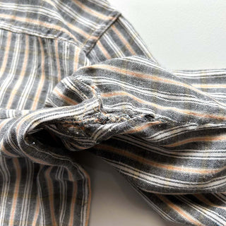 90's～ インドコットン×リネン ストライプ ボタンダウン S/Sシャツ