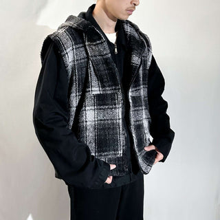 オーバーサイズ チェック メキシカン フーデッド ベスト