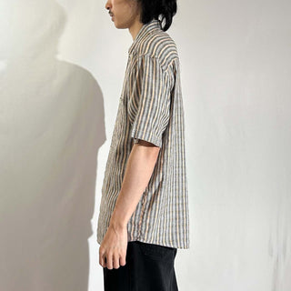 90's～ インドコットン×リネン ストライプ ボタンダウン S/Sシャツ