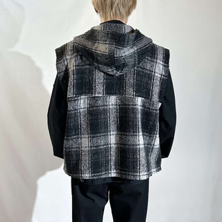 オーバーサイズ チェック メキシカン フーデッド ベスト