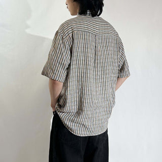 90's～ インドコットン×リネン ストライプ ボタンダウン S/Sシャツ