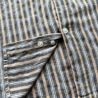 90's～ インドコットン×リネン ストライプ ボタンダウン S/Sシャツ