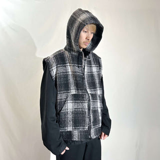 オーバーサイズ チェック メキシカン フーデッド ベスト