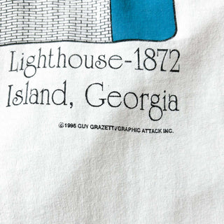 90's "made in USA" JENSEN "ST.SIMONS LIGHTHOUSE-1872" 両面プリント Tシャツ