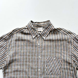 90's～ インドコットン×リネン ストライプ ボタンダウン S/Sシャツ