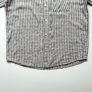 90's～ インドコットン×リネン ストライプ ボタンダウン S/Sシャツ