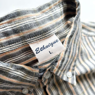 90's～ インドコットン×リネン ストライプ ボタンダウン S/Sシャツ