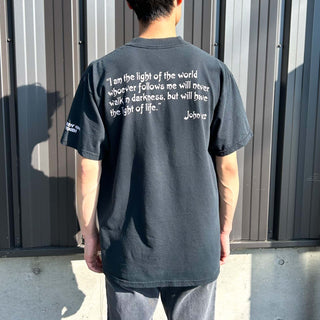00's Jerzees "ヨハネ 福音書 8章12節" 信仰 両面プリント Tシャツ