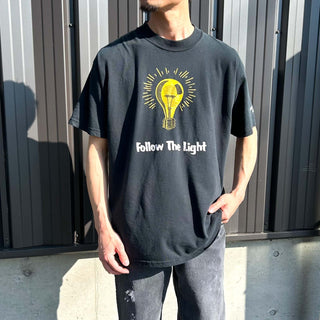 00's Jerzees "ヨハネ 福音書 8章12節" 信仰 両面プリント Tシャツ