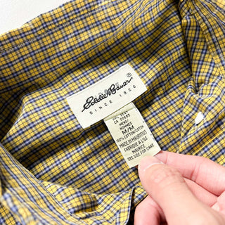 90's Eddie Bauer コットンブロード チェック ボタンダウン L/Sシャツ